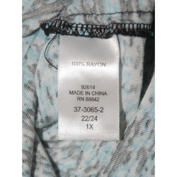 Woman Within Knit Top Short Sleeve Stretch Size 1X 22W 24W Aqua & Black Print - Picture 10 of 11